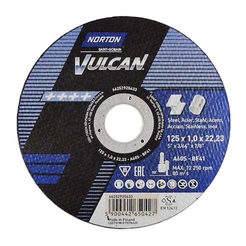 NORTON  VULCAN Tarcza do cięcia stali inox 125 x 1,0  22,23