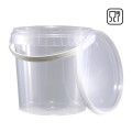 Pojemnik opakowanie plastikowy PP okrągły z pokrywą i plombą wiaderko z uchwytem Przeźroczysty  transparentny  bezbarwny 1000 ml  1 L atest spożywczy