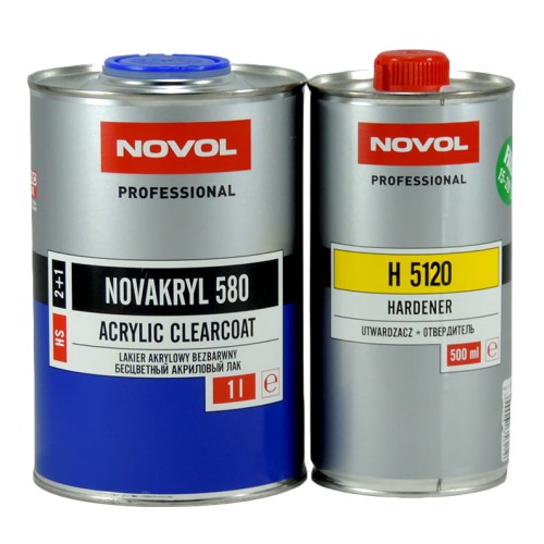 NOVOL Novakryl 580 Lakier akrylowy bezbarwny HS 1L komplet z utwardzaczem SR Scratch Resistant