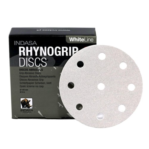 Krążek ścierny na rzep Rhynogrip INDASA white line 125mm 8+1otworów 8H+1